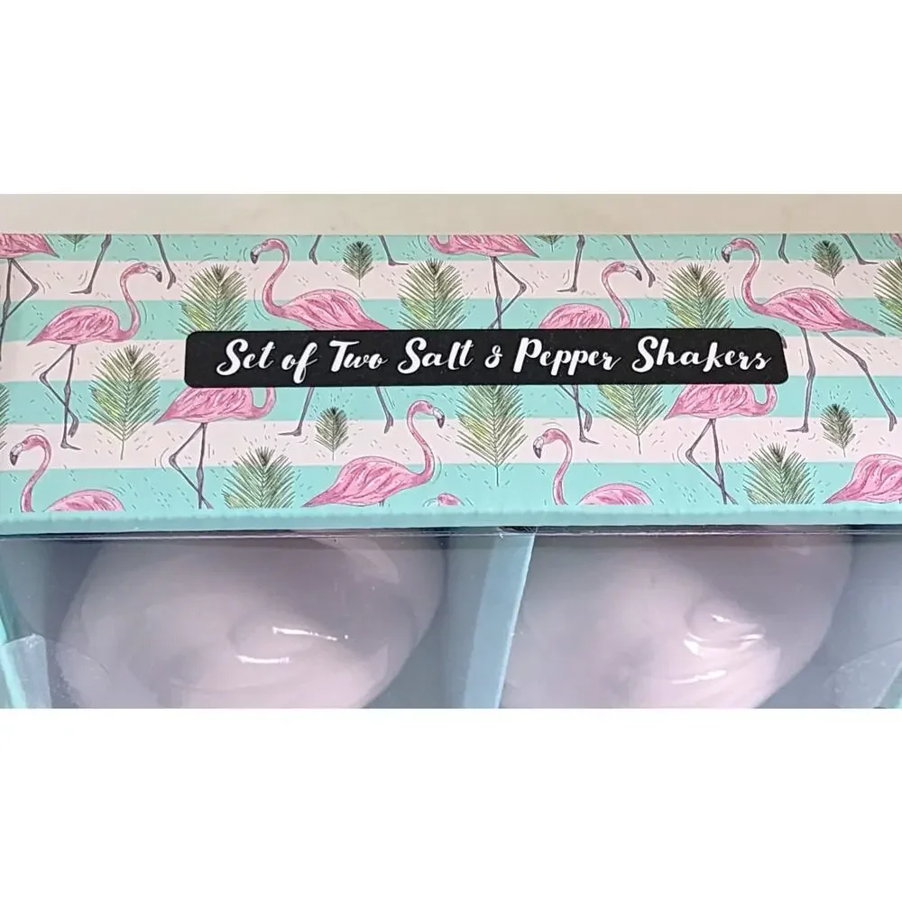 Pink Flamingo Salt & Pepper Shakers Set Ceramic Tropical New in Box